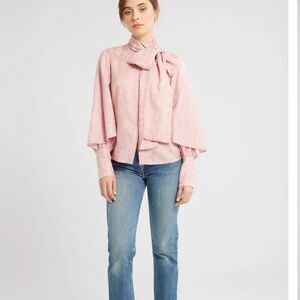 Mille Gigi Long Sleeve Button Front Blouse Pink Jacquard  $288